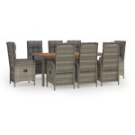 vidaXL Set mobilier grădină cu perne, 9 piese, gri, poliratan vidaXL Set mobilier grădină cu perne, 9 piese, gri, poliratan