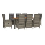 vidaXL Set mobilier grădină cu perne, 9 piese, gri, poliratan vidaXL Set mobilier grădină cu perne, 9 piese, gri, poliratan