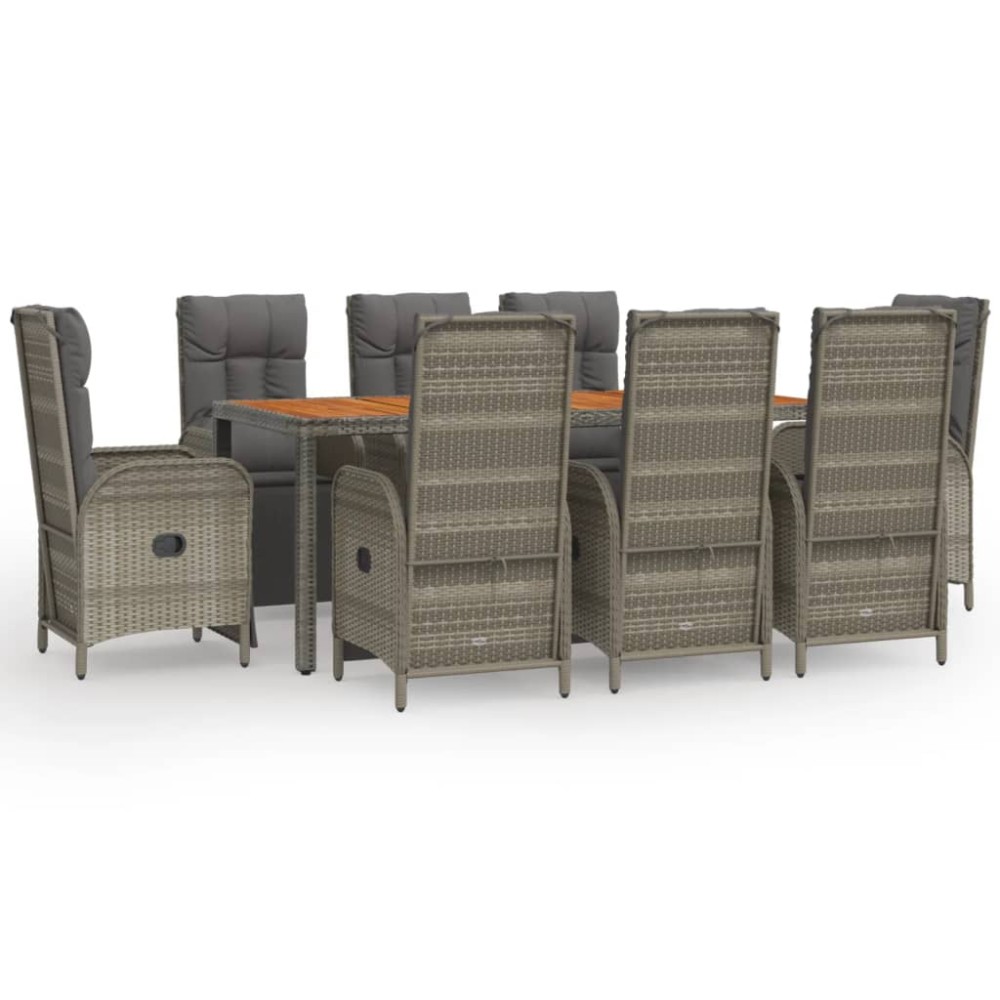 vidaXL Set mobilier grădină cu perne, 9 piese, gri, poliratan