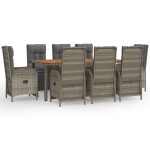 vidaXL Set mobilier grădină cu perne, 9 piese, gri, poliratan