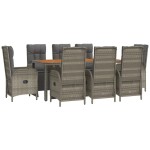 vidaXL Set mobilier grădină cu perne, 9 piese, gri, poliratan
