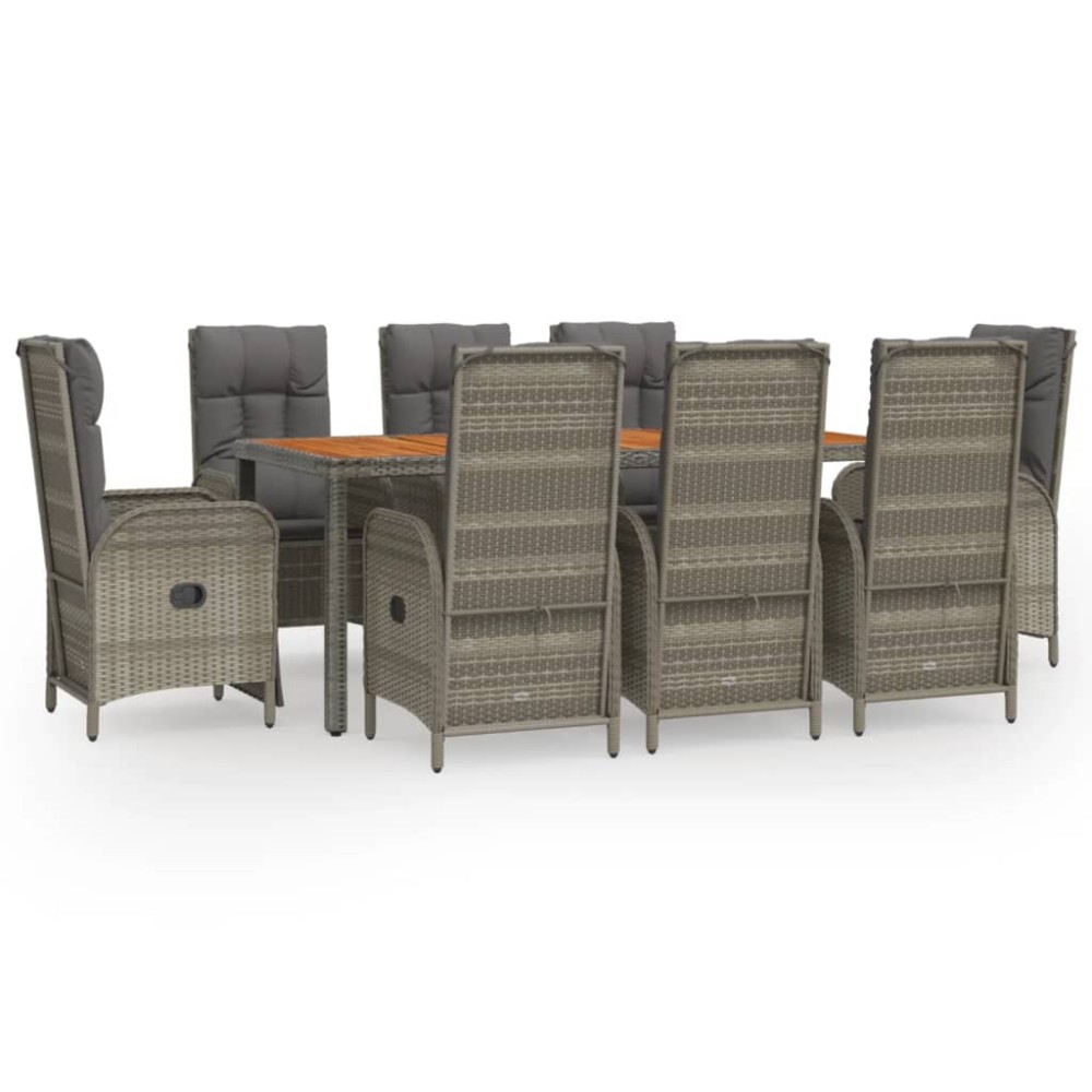 vidaXL Set mobilier grădină cu perne, 9 piese, gri, poliratan