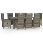 vidaXL Set mobilier grădină cu perne, 9 piese, gri, poliratan