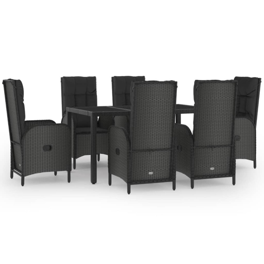 vidaXL Set mobilier de grădină cu perne, 7 piese, negru/gri, poliratan