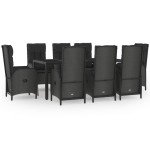 vidaXL Set mobilier de grădină cu perne, 9 piese, negru/gri, poliratan