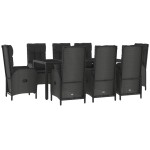 vidaXL Set mobilier de grădină cu perne, 9 piese, negru/gri, poliratan