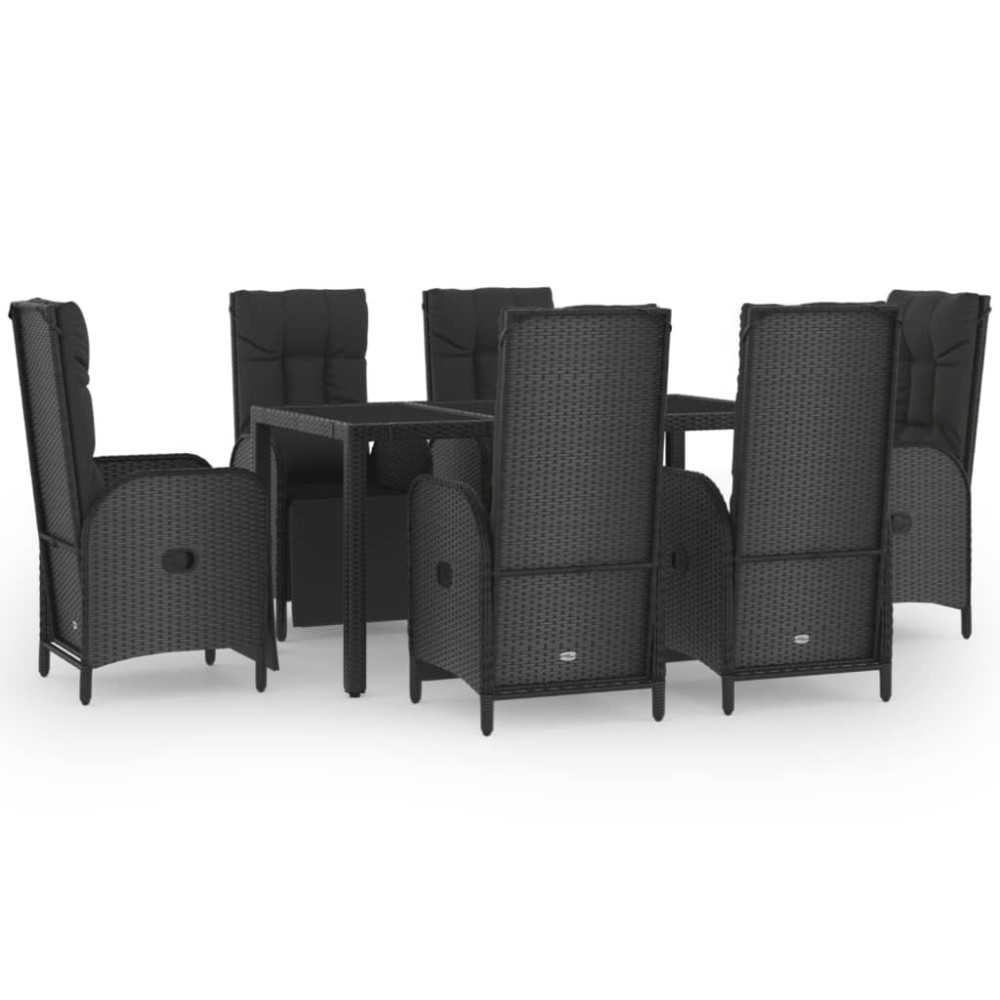 vidaXL Set mobilier de grădină cu perne, 7 piese, negru/gri, poliratan