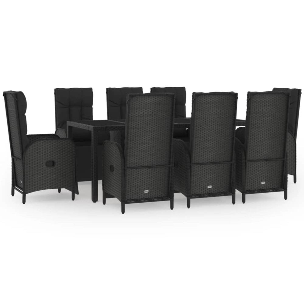 vidaXL Set mobilier de grădină cu perne, 9 piese, negru, poliratan