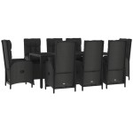 vidaXL Set mobilier de grădină cu perne, 9 piese, negru, poliratan vidaXL Set mobilier de grădină cu perne, 9 piese, negru, poliratan