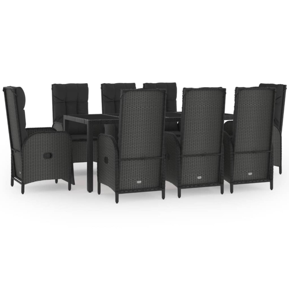 vidaXL Set mobilier de grădină cu perne, 9 piese, negru, poliratan