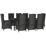 vidaXL Set mobilier de grădină cu perne, 9 piese, negru, poliratan