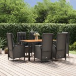 vidaXL Set mobilier de grădină cu perne, 7 piese, negru, poliratan vidaXL Set mobilier de grădină cu perne, 7 piese, negru, poliratan
