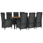vidaXL Set mobilier de grădină cu perne, 9 piese, negru, poliratan