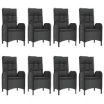 vidaXL Set mobilier de grădină cu perne, 9 piese, negru, poliratan