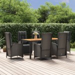 vidaXL Set mobilier de grădină cu perne, 7 piese, negru, poliratan vidaXL Set mobilier de grădină cu perne, 7 piese, negru, poliratan