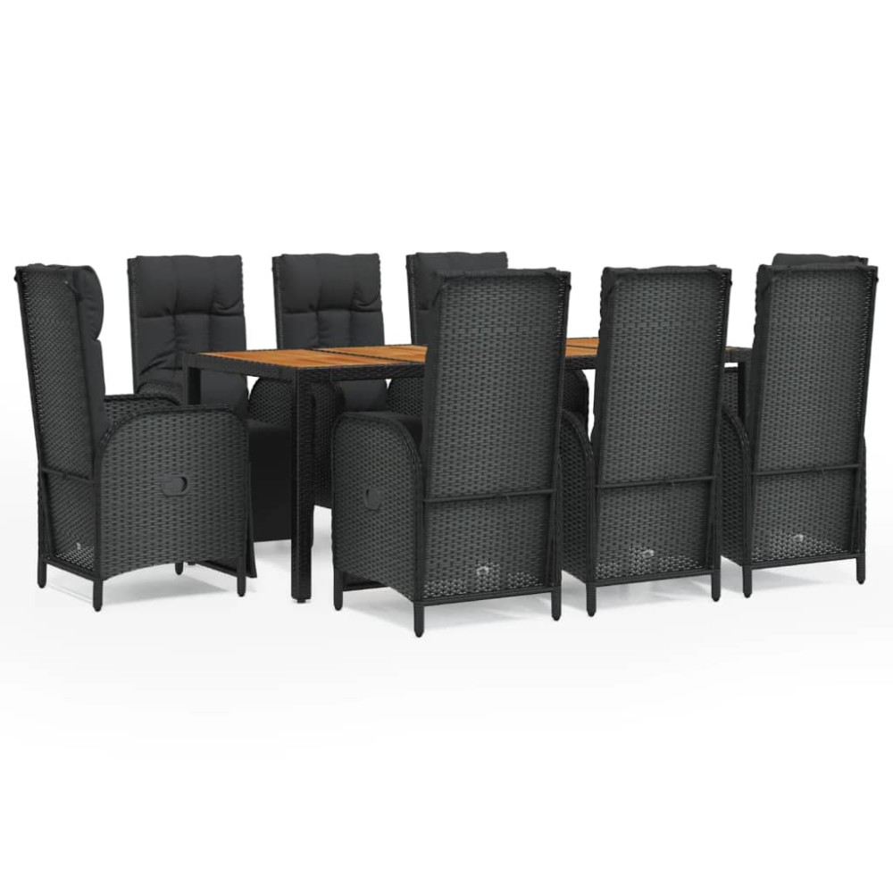 vidaXL Set mobilier de grădină cu perne, 9 piese, negru, poliratan