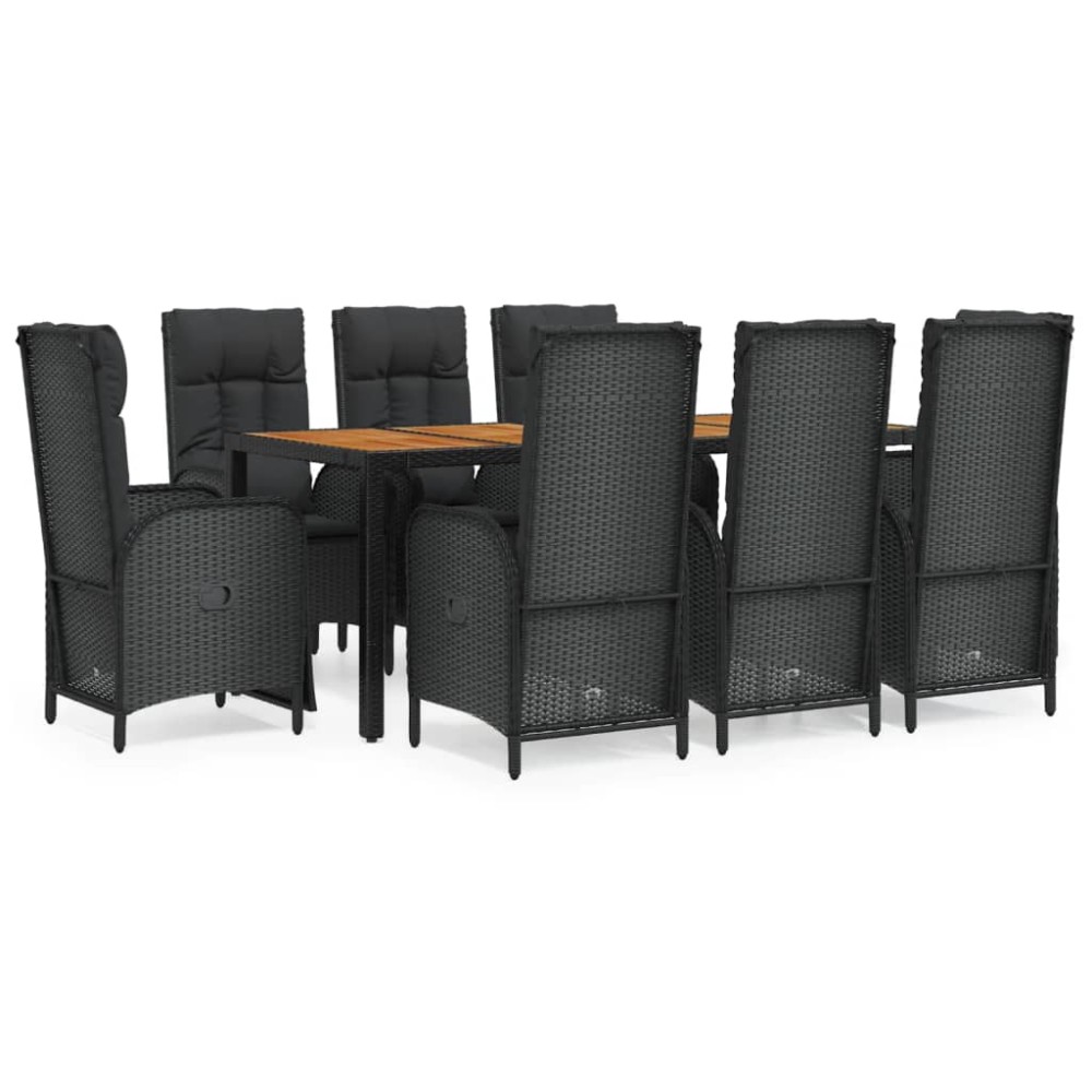 vidaXL Set mobilier de grădină cu perne, 9 piese, negru, poliratan