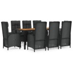 vidaXL Set mobilier de grădină cu perne, 9 piese, negru, poliratan