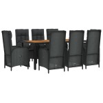 vidaXL Set mobilier de grădină cu perne, 9 piese, negru, poliratan