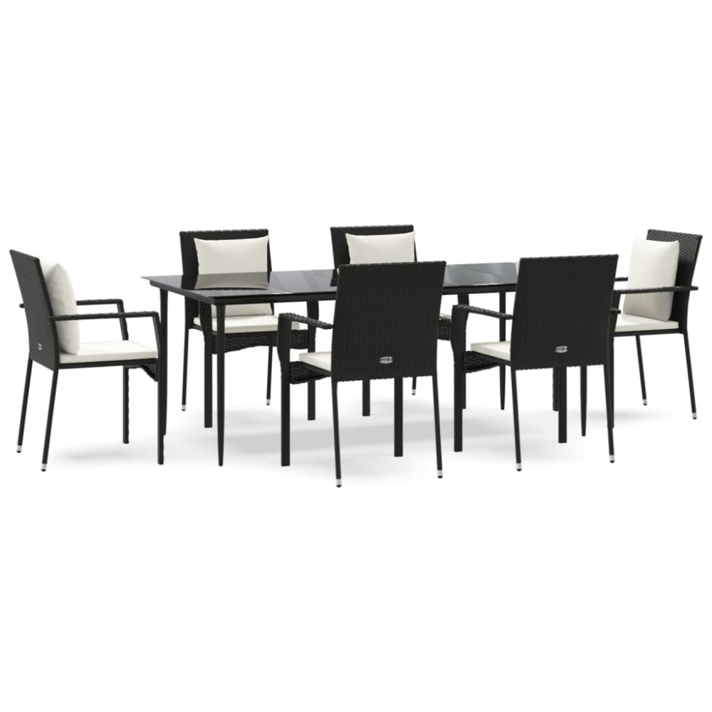 vidaXL Set mobilier de grădină cu perne, 7 piese, negru, poliratan