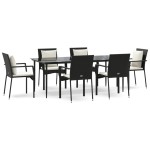 vidaXL Set mobilier de grădină cu perne, 7 piese, negru, poliratan vidaXL Set mobilier de grădină cu perne, 7 piese, negru, poliratan