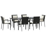 vidaXL Set mobilier de grădină cu perne, 7 piese, negru, poliratan vidaXL Set mobilier de grădină cu perne, 7 piese, negru, poliratan