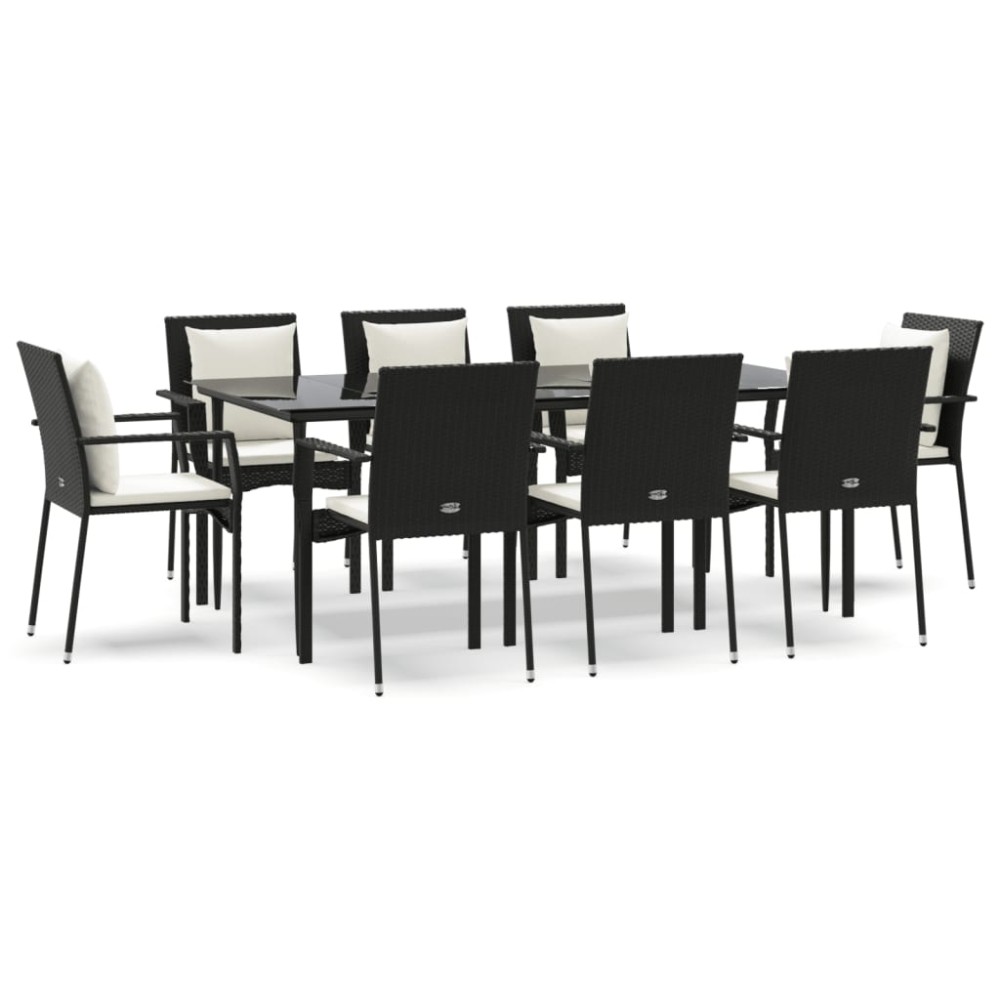 vidaXL Set mobilier de grădină cu perne, 9 piese, negru, poliratan