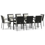 vidaXL Set mobilier de grădină cu perne, 9 piese, negru, poliratan vidaXL Set mobilier de grădină cu perne, 9 piese, negru, poliratan