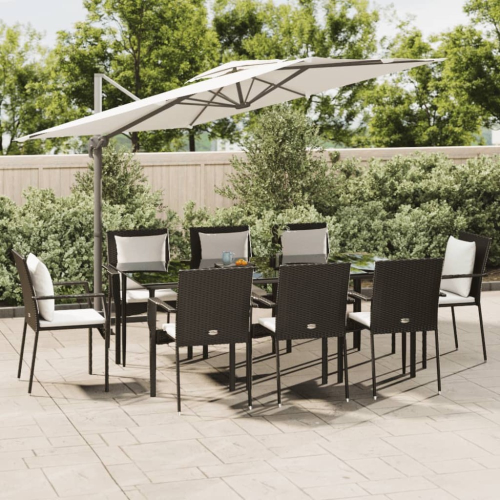 vidaXL Set mobilier de grădină cu perne, 9 piese, negru, poliratan