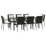 vidaXL Set mobilier de grădină cu perne, 9 piese, negru, poliratan vidaXL Set mobilier de grădină cu perne, 9 piese, negru, poliratan