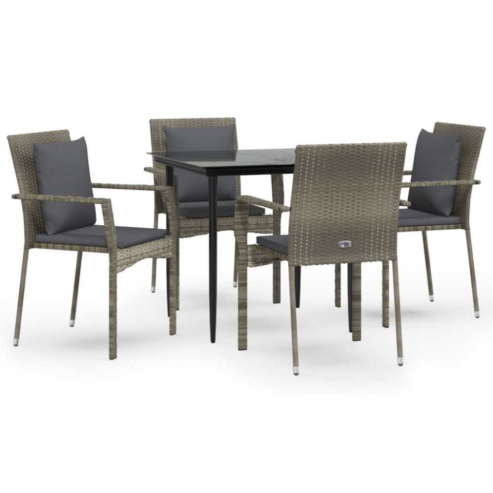 vidaXL Set mobilier grădină cu perne, 5 piese, negru și gri, poliratan