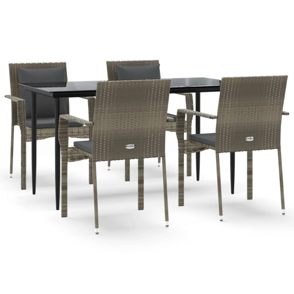 vidaXL Set mobilier grădină cu perne, 5 piese, negru și gri, poliratan