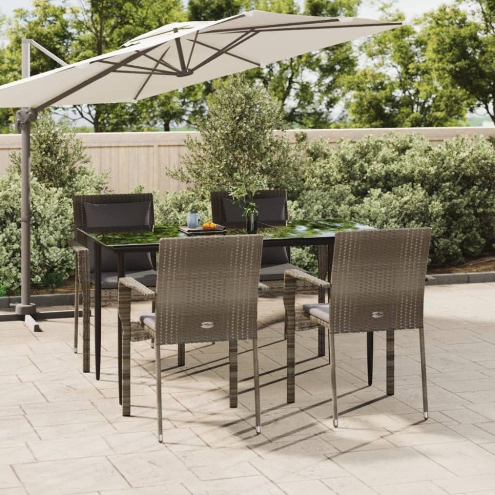 vidaXL Set mobilier grădină cu perne, 5 piese, negru și gri, poliratan