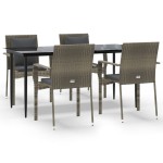 vidaXL Set mobilier grădină cu perne, 5 piese, negru și gri, poliratan