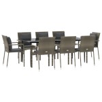 vidaXL Set mobilier de grădină cu perne, 9 piese, negru/gri, poliratan