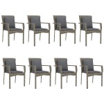 vidaXL Set mobilier de grădină cu perne, 9 piese, negru/gri, poliratan