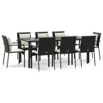 vidaXL Set mobilier de grădină cu perne, 9 piese, negru, poliratan