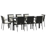 vidaXL Set mobilier de grădină cu perne, 9 piese, negru, poliratan