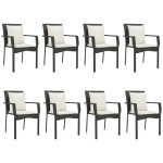 vidaXL Set mobilier de grădină cu perne, 9 piese, negru, poliratan