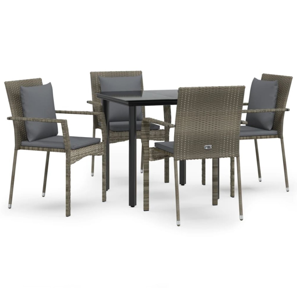 vidaXL Set mobilier grădină cu perne, 5 piese, negru și gri, poliratan