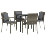 vidaXL Set mobilier grădină cu perne, 5 piese, negru și gri, poliratan