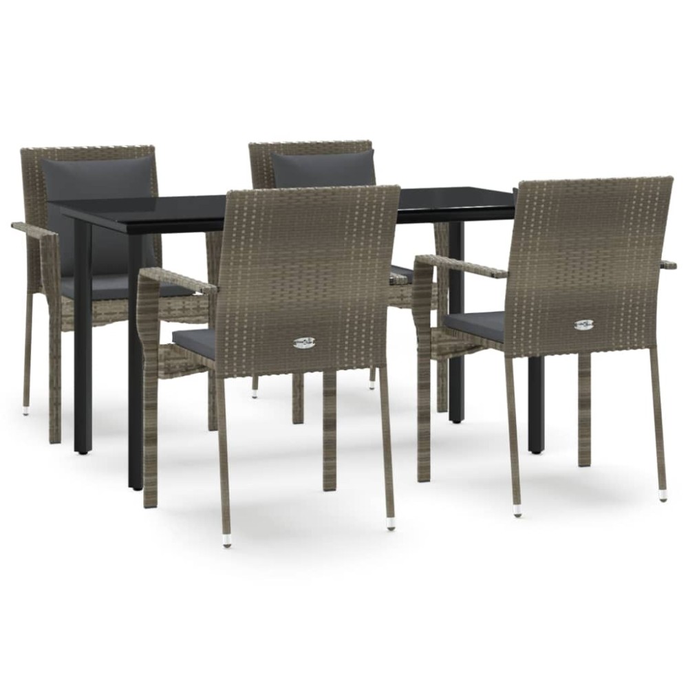 vidaXL Set mobilier grădină cu perne, 5 piese, negru și gri, poliratan