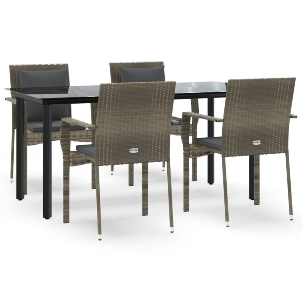 vidaXL Set mobilier grădină cu perne, 5 piese, negru și gri, poliratan