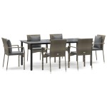 vidaXL Set mobilier de grădină cu perne, 7 piese, negru/gri, poliratan vidaXL Set mobilier de grădină cu perne, 7 piese, negru/gri, poliratan