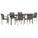 vidaXL Set mobilier de grădină cu perne, 7 piese, negru/gri, poliratan vidaXL Set mobilier de grădină cu perne, 7 piese, negru/gri, poliratan