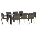 vidaXL Set mobilier de grădină cu perne, 9 piese, negru/gri, poliratan