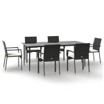 vidaXL Set mobilier de grădină cu perne, 7 piese, negru, poliratan vidaXL Set mobilier de grădină cu perne, 7 piese, negru, poliratan