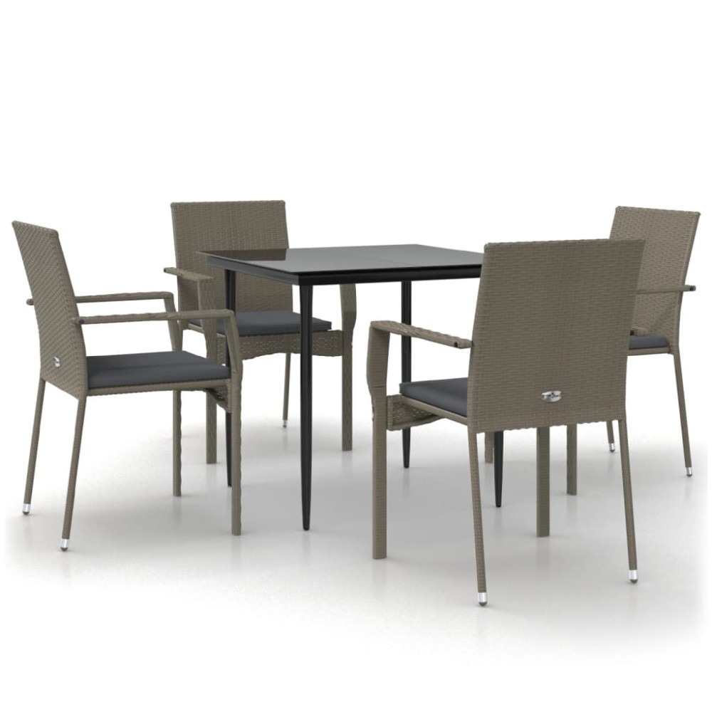 vidaXL Set mobilier grădină cu perne, 5 piese, negru și gri, poliratan