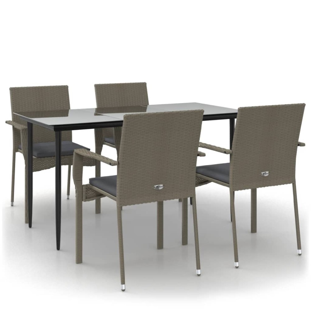 vidaXL Set mobilier grădină cu perne, 5 piese, negru și gri, poliratan