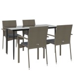 vidaXL Set mobilier grădină cu perne, 5 piese, negru și gri, poliratan